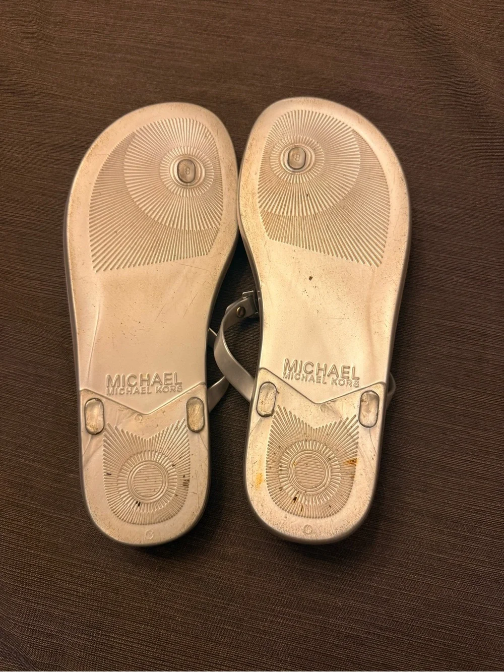 Michael Kors Silver MK Logo Cork Footbed Thong Sandals